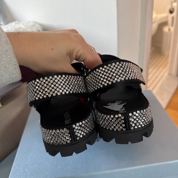 NWT Prada Sandals Crystal Embellished Allover Double Strap Platform Sz 35.5 - Picture 7 of 8